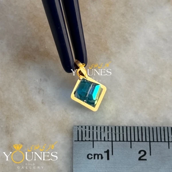 آویز طلا سواروسکی مربعی آبی دریایی